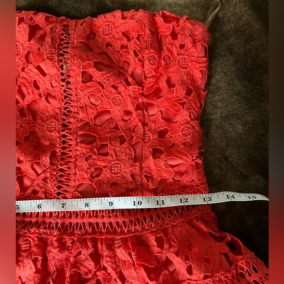 Crochet floral embroidered strapless flare dress Romeo+Juliet XS coral red - Picture 7 of 10